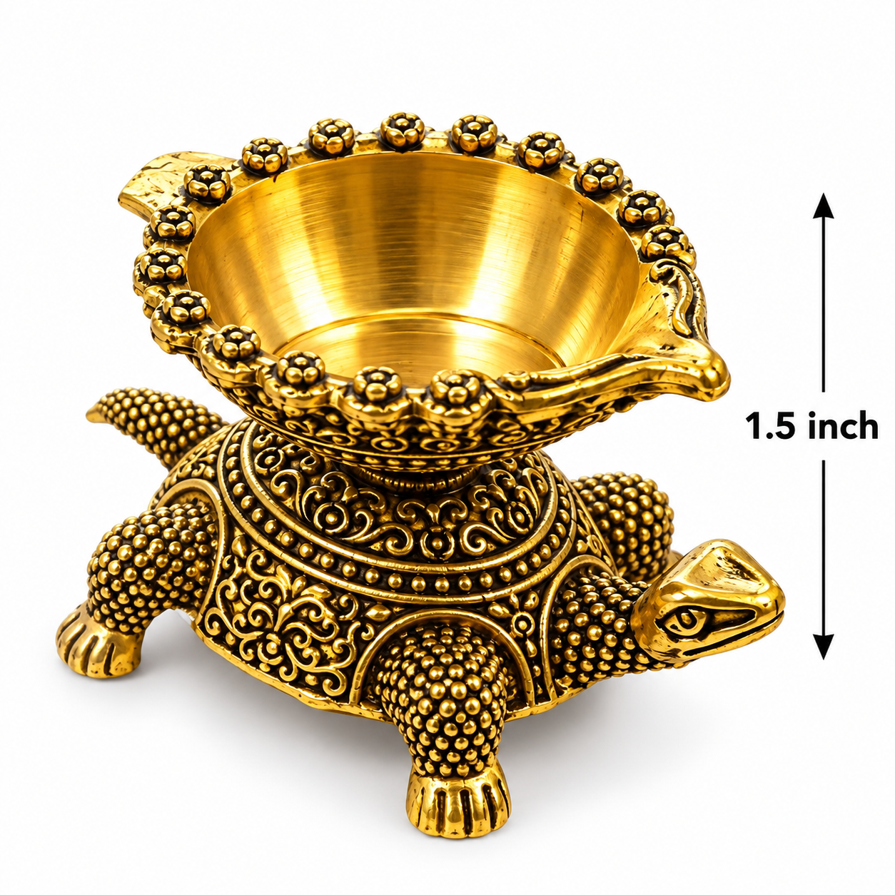 Antique Brass Turtle Diya - 1.5 Inch