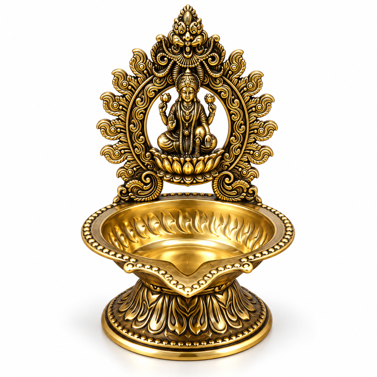 Ornate Antique Brass Diya Lamp