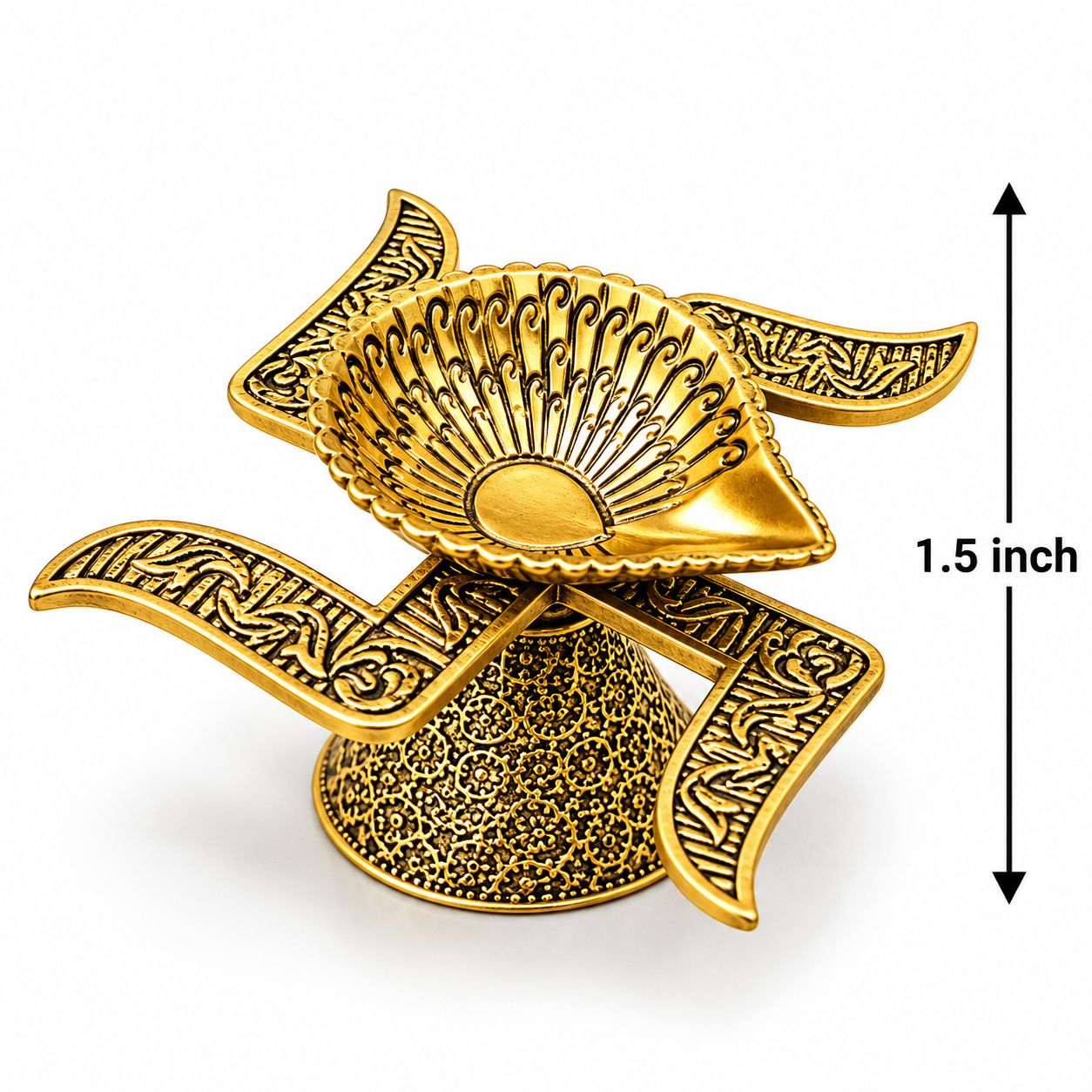 Ornate Antique Brass Diya Stand - 1.5 Inch