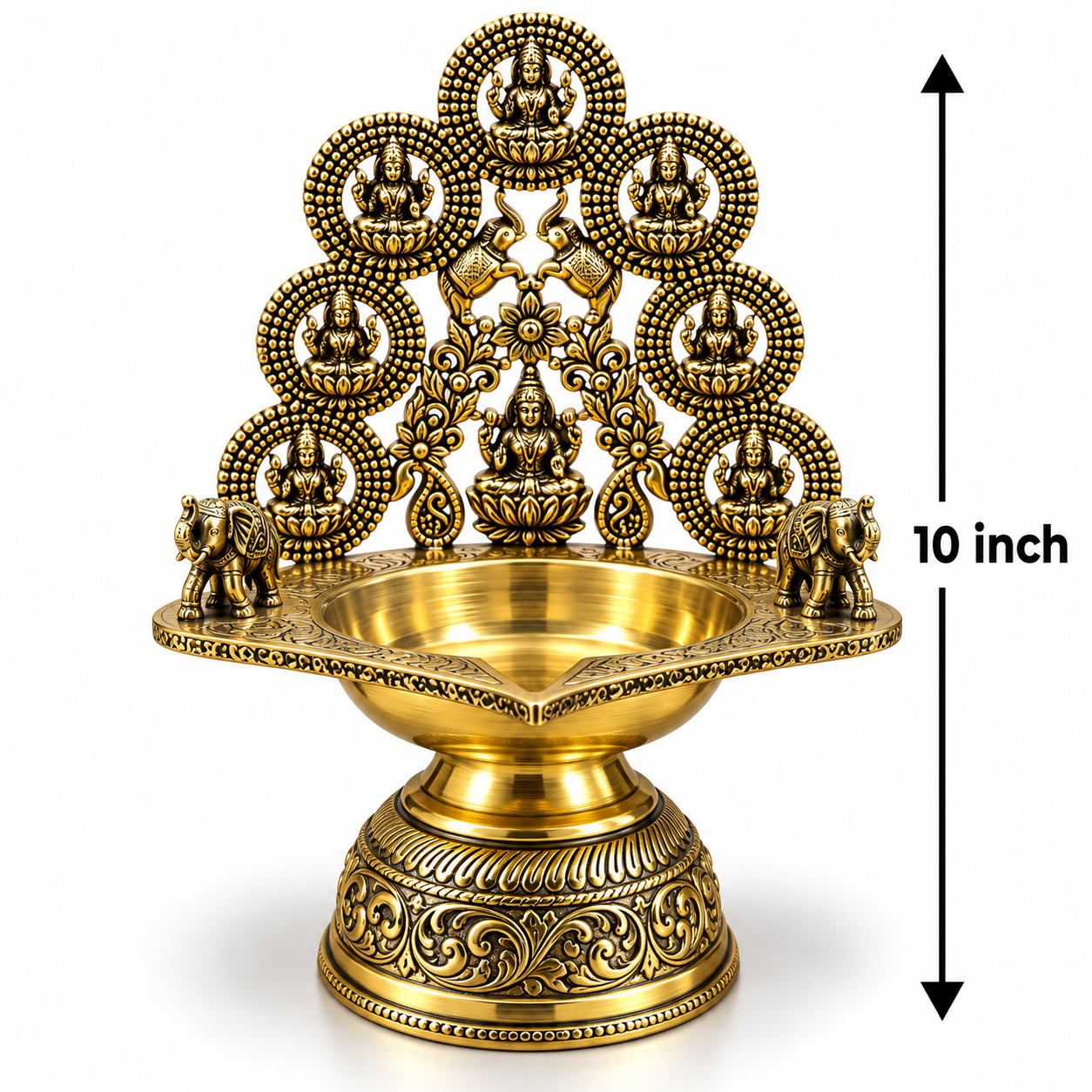 Ornate Antique Brass Diya Stand - 10 Inch