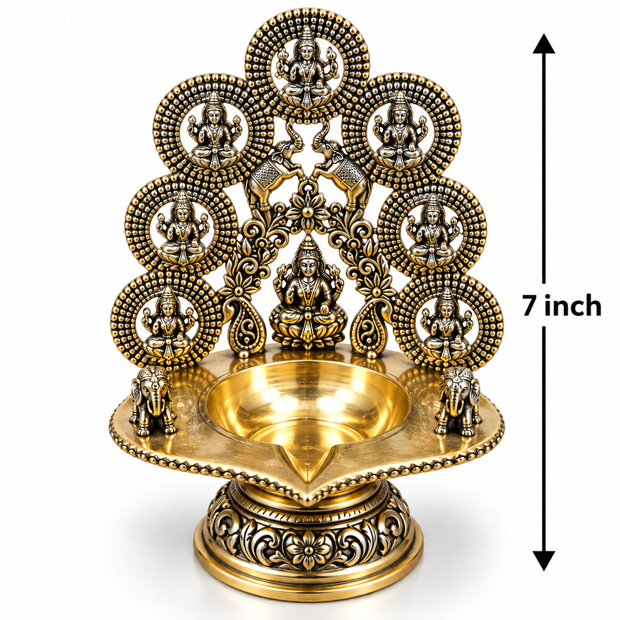 Ornate Antique Brass Diya Stand - 7 Inch