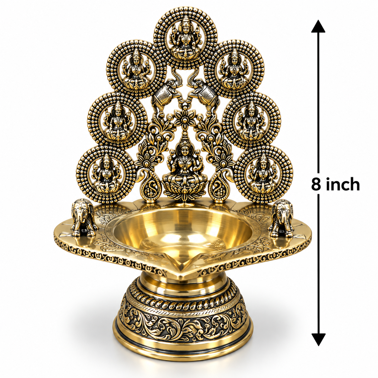 Ornate Antique Brass Diya Stand - 8 Inch