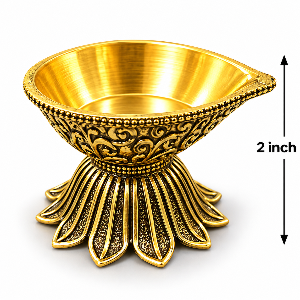Ornate Antique Gold Brass Diya - 2 Inch