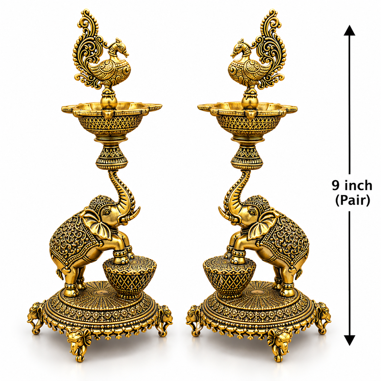 Ornate Brass Elephant Oil Lamp - 9 Inch