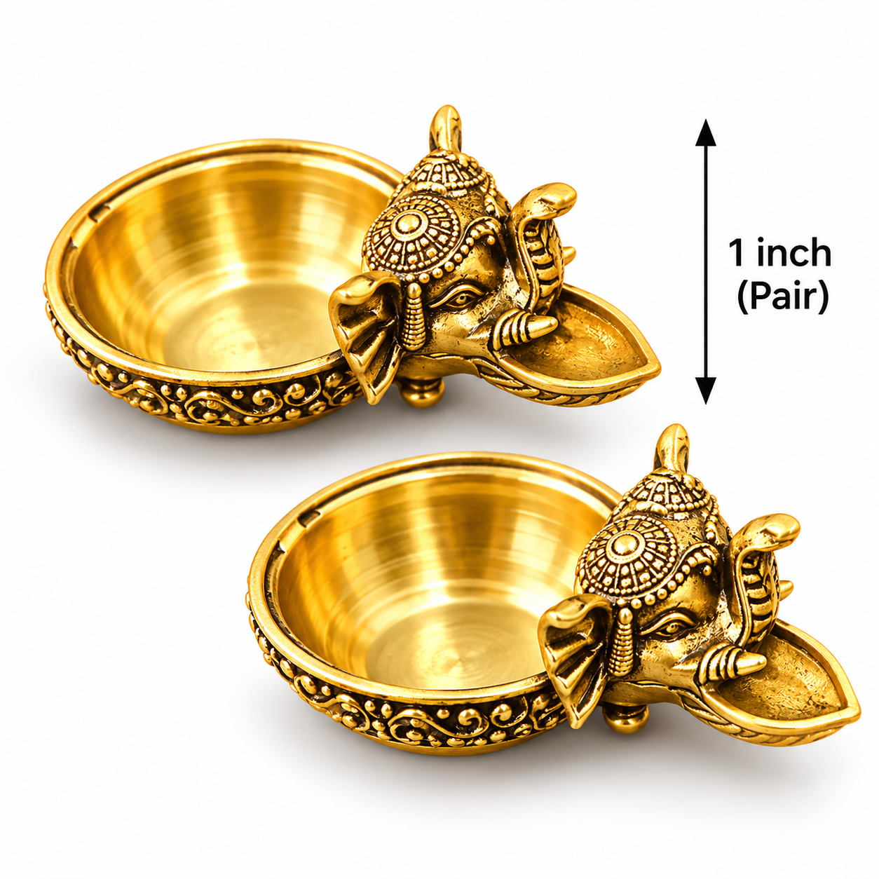 Ornate Brass Ganesha Diya - 1 Inch (Pair)