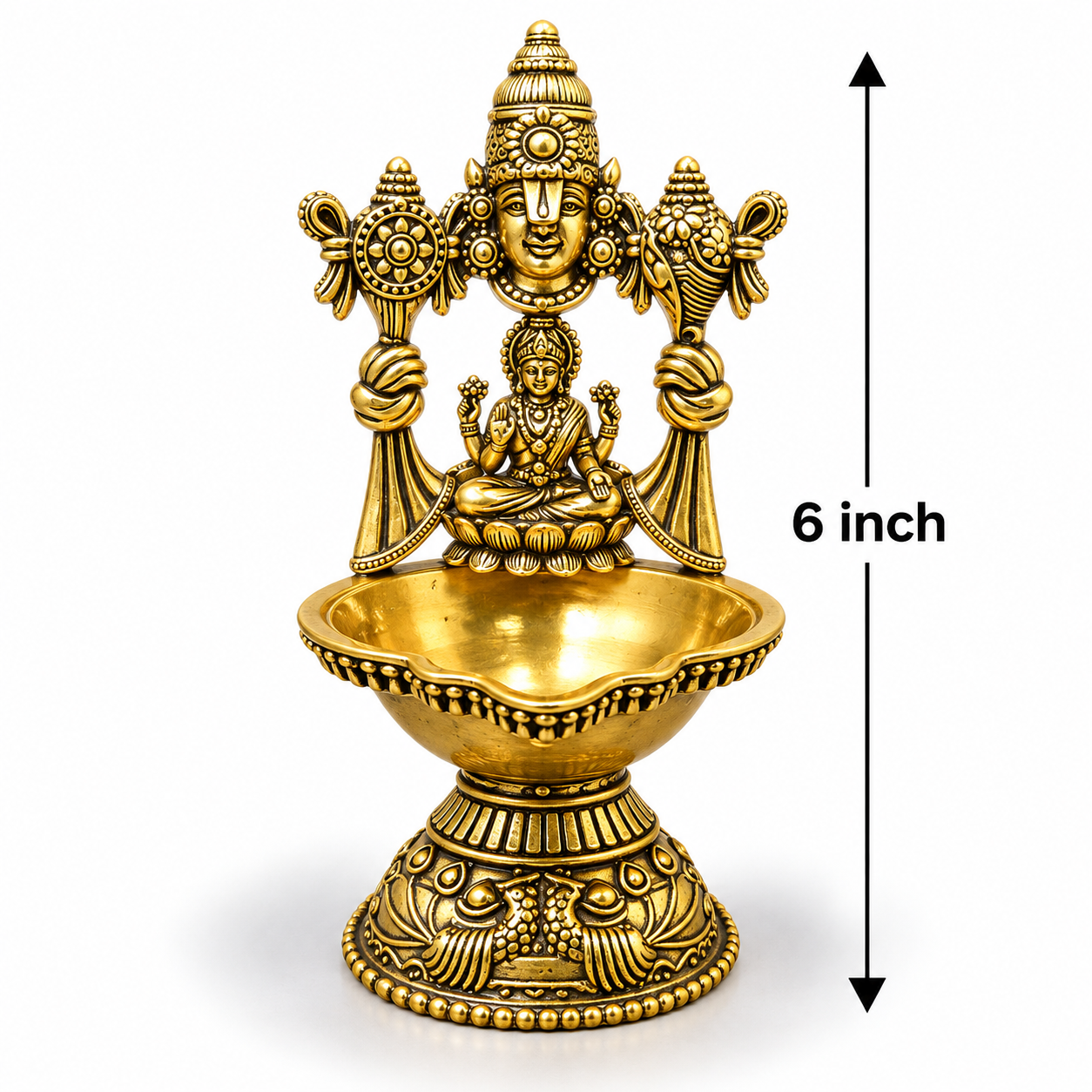 Ornate Brass Hindu Diya Lamp - 6 Inch