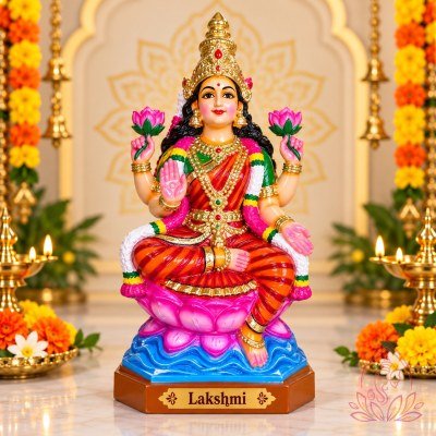 Mahalakshmi Idol in Festive Temple Display
