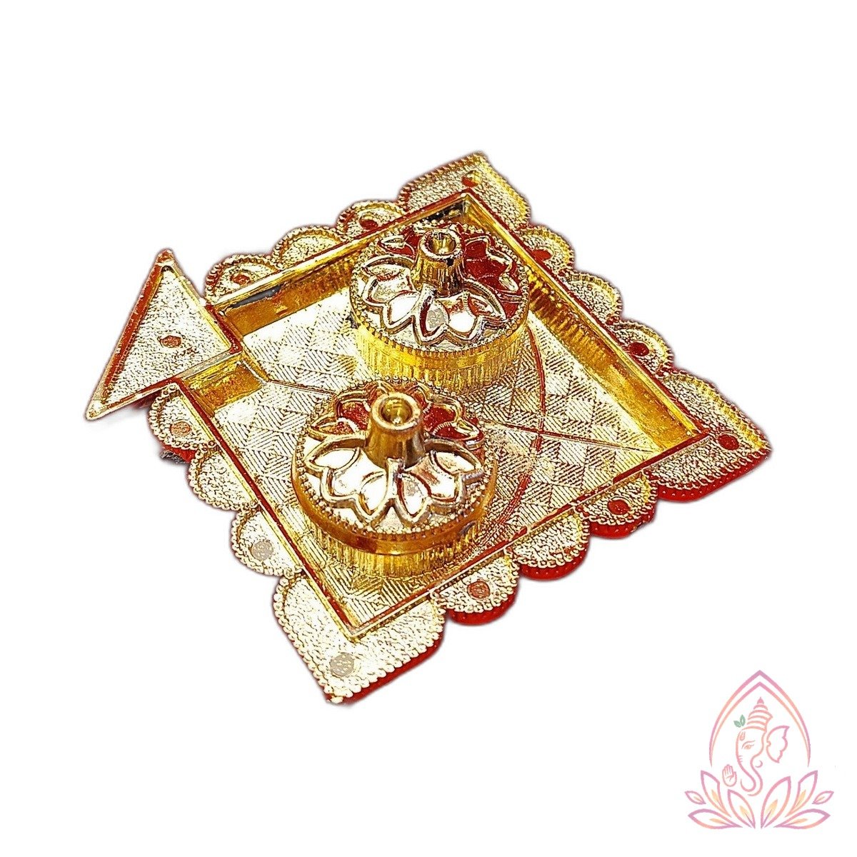 Designer Square Kumkum Haldi Platter with Mini Bowl