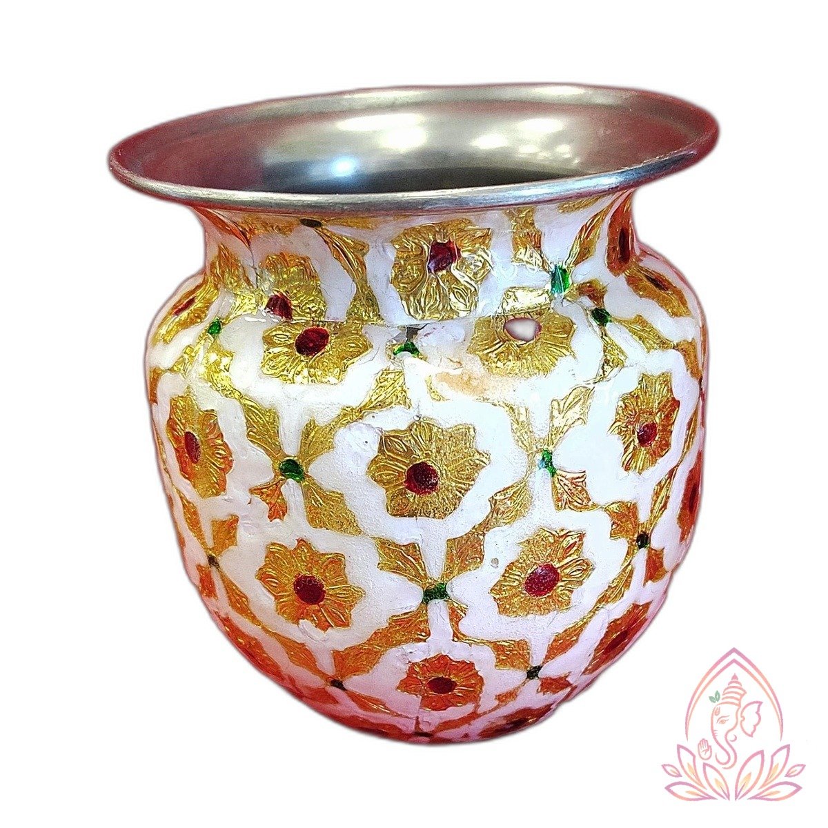 Handcrafted Floral Meenakari Brass Pooja Kalash (Lota)