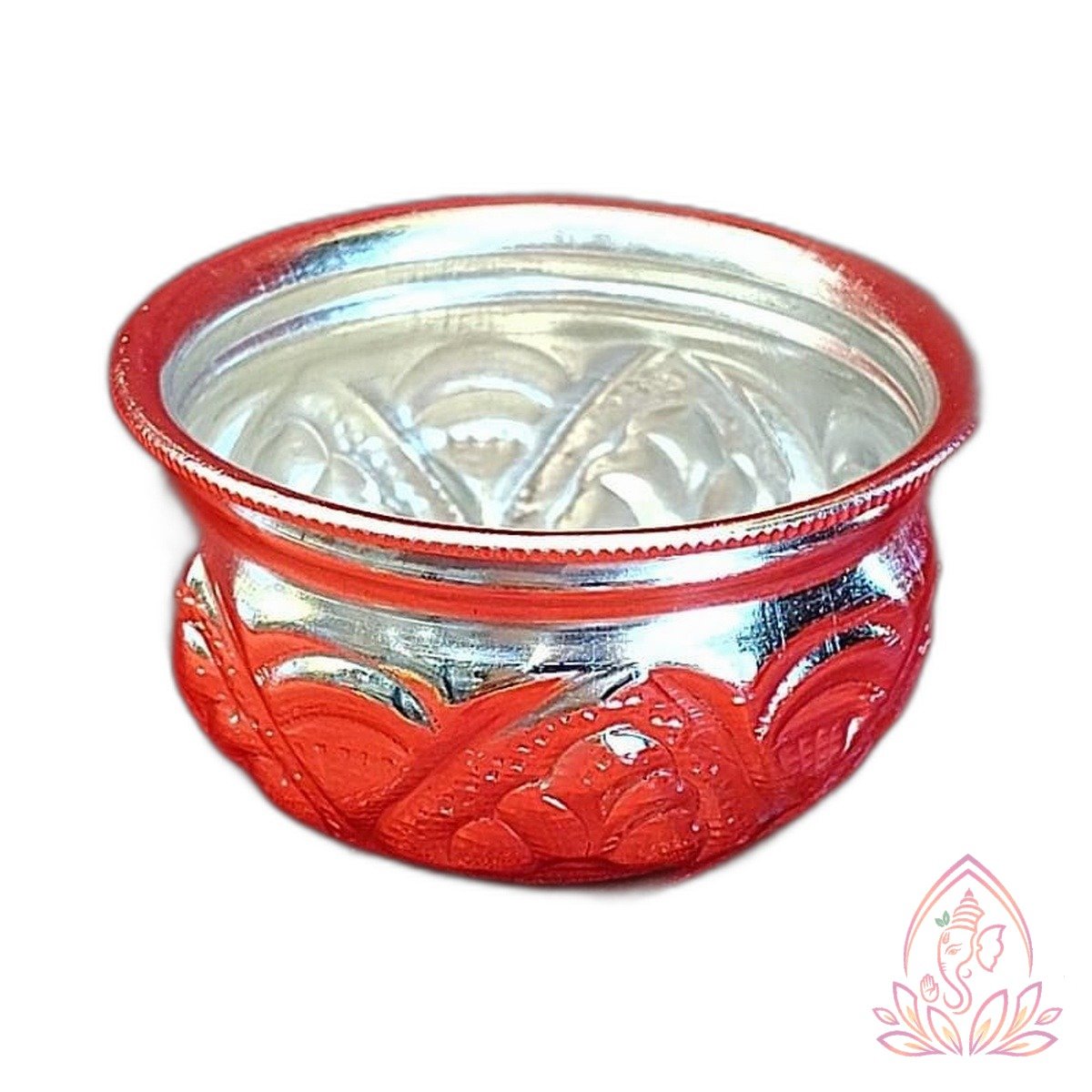German Silver Embossed Bowl with Red Lacquer Base
