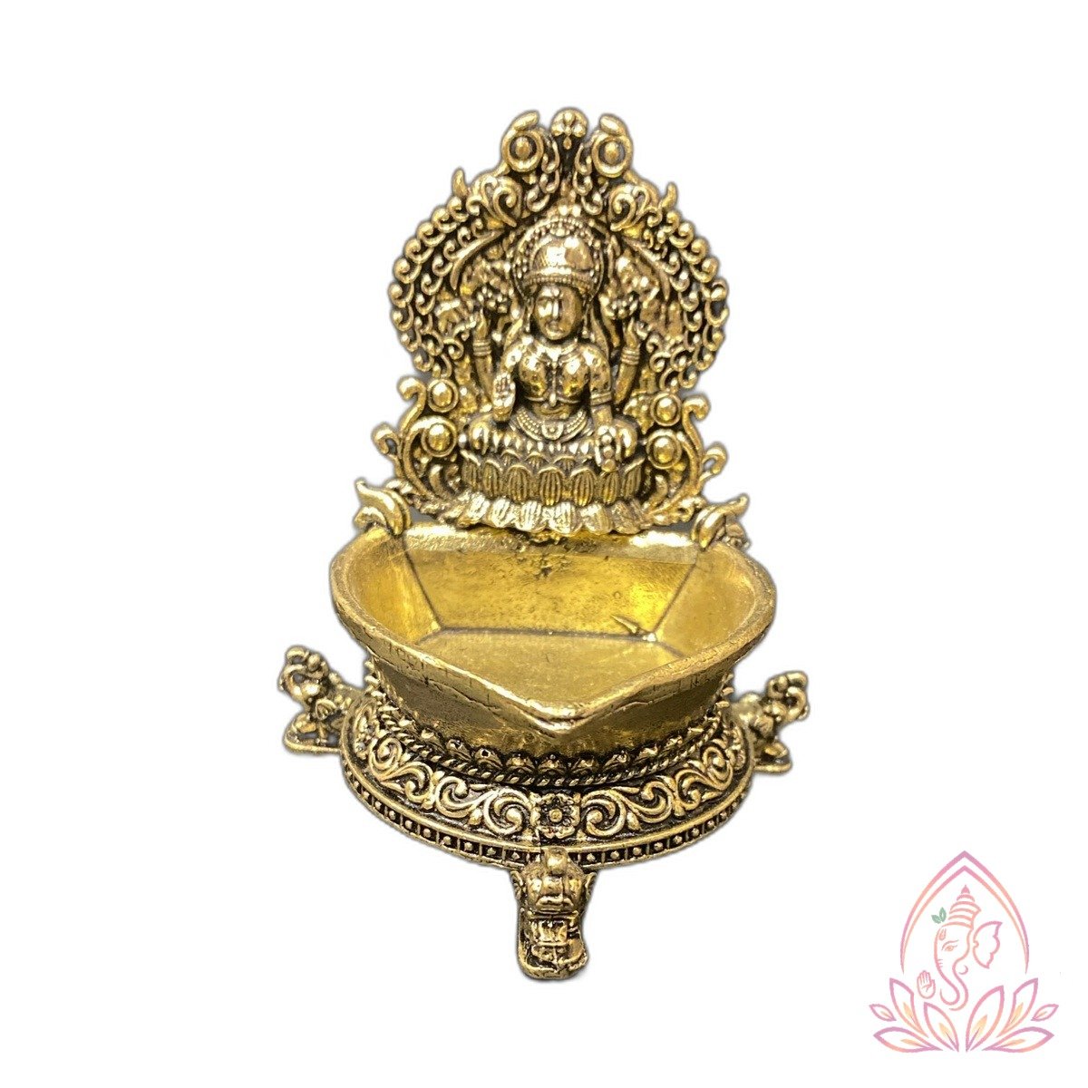 Antique Brass Goddess Lakshmi Kamakshi Oil Lamp (Diya)