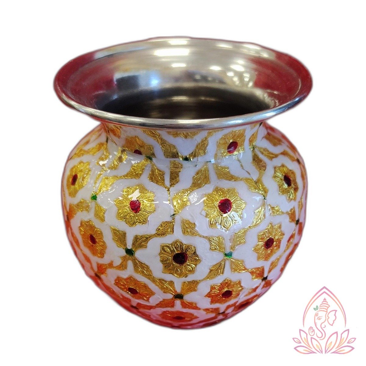 Hand-painted Floral Meenakari Brass Chembu Kalash