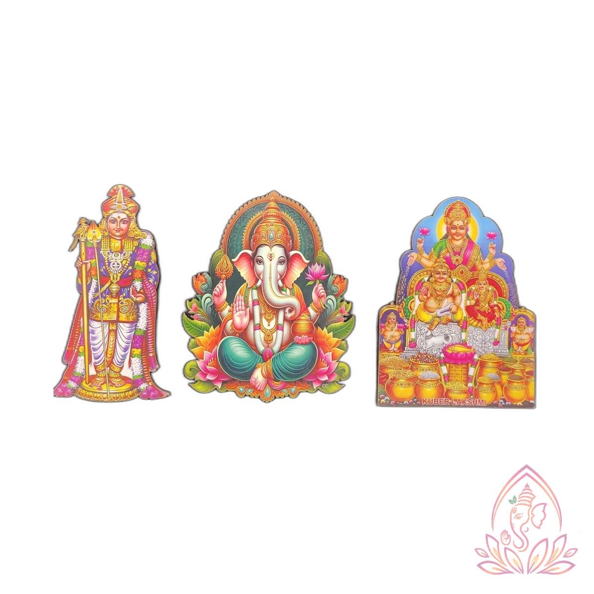 Sacred Hindu Deity Murti Cutout Set (Murugan, Ganesha, Lakshmi)