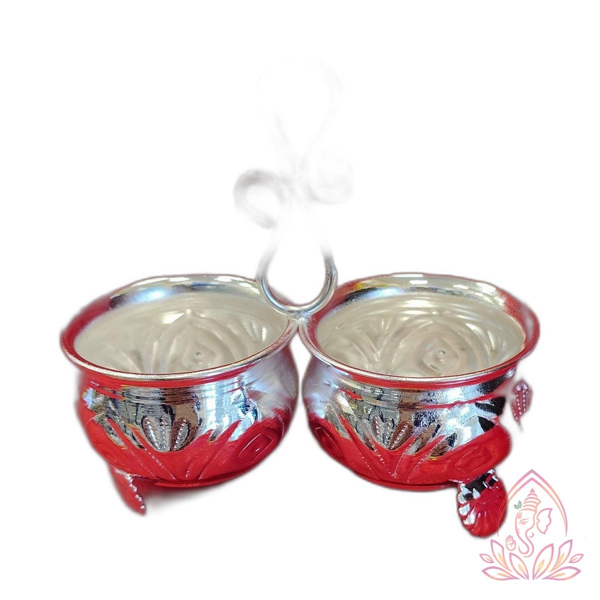 Red Enamelled Brass Dhoop Incense Burner Cups (Pair)