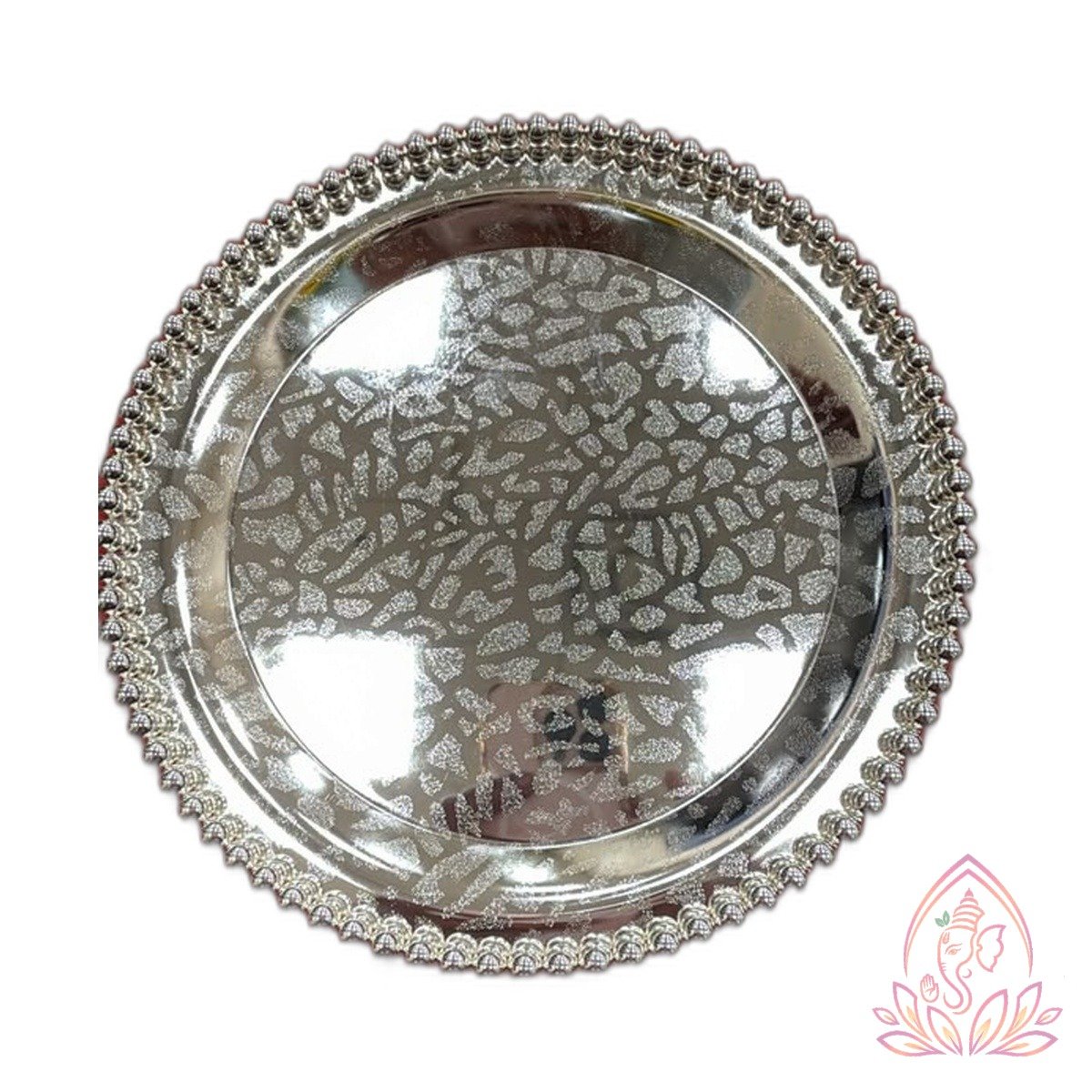 Heavily Carved German Silver Embossed Pooja Thali Plate