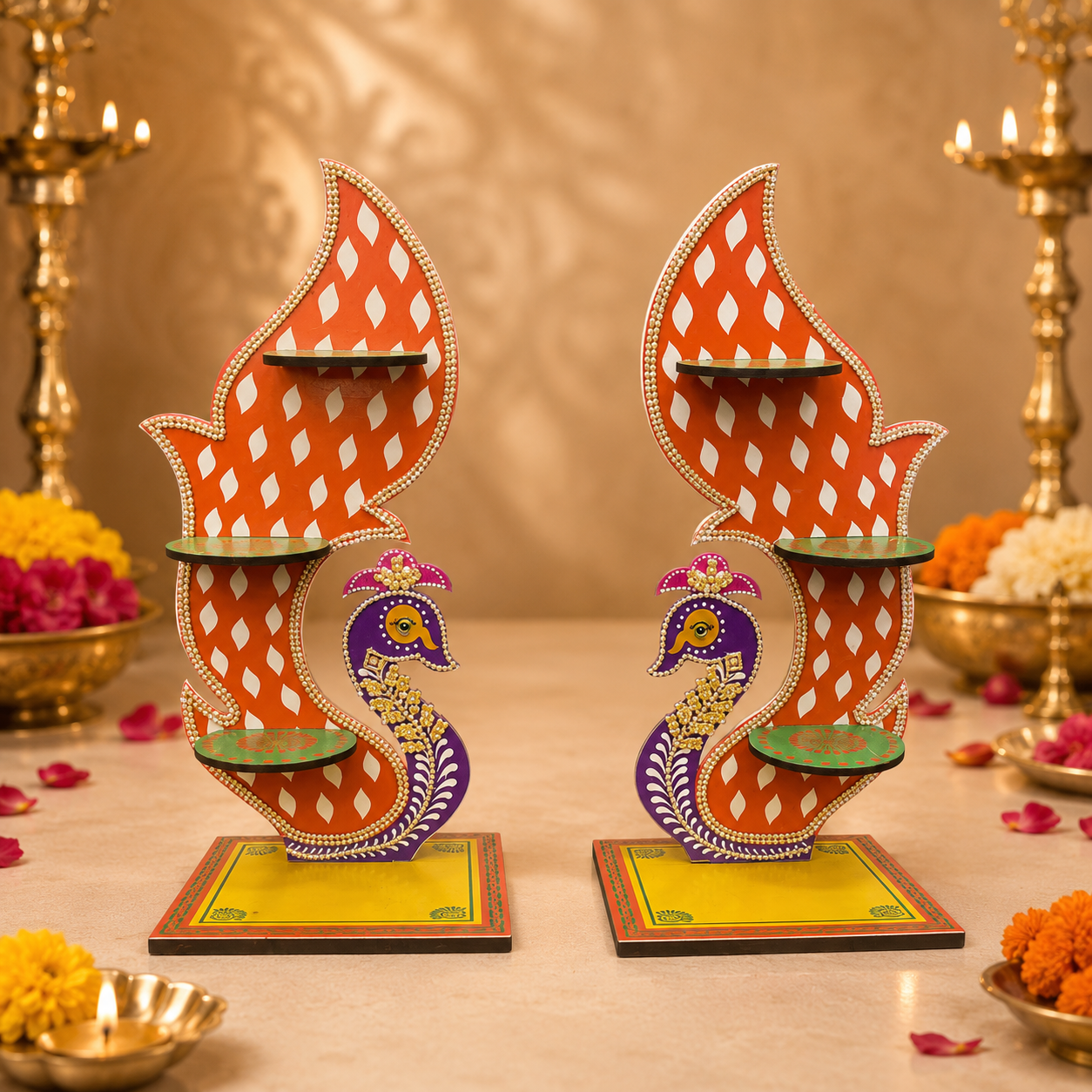Wooden Peacock Tealight Candle Holder (pair)