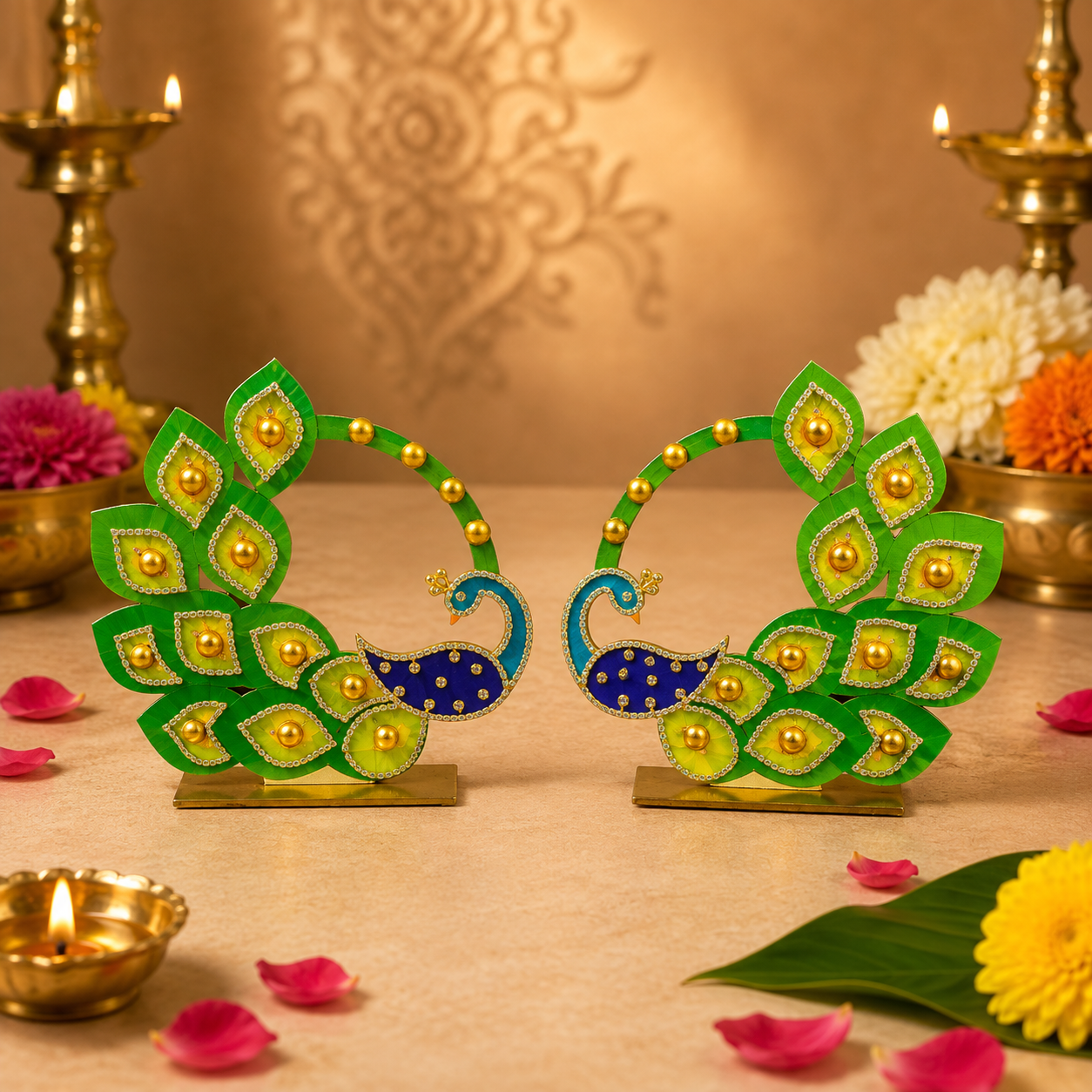 Puja Celebrations MDF Peacock Stand pair